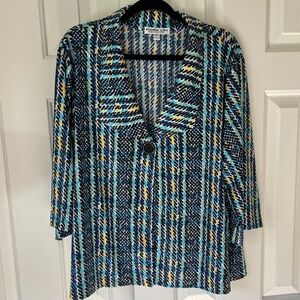 ANDRIA LIEU  Button Cropped Swing Jacket USA Poly Wht,blk,blue, yellow S…